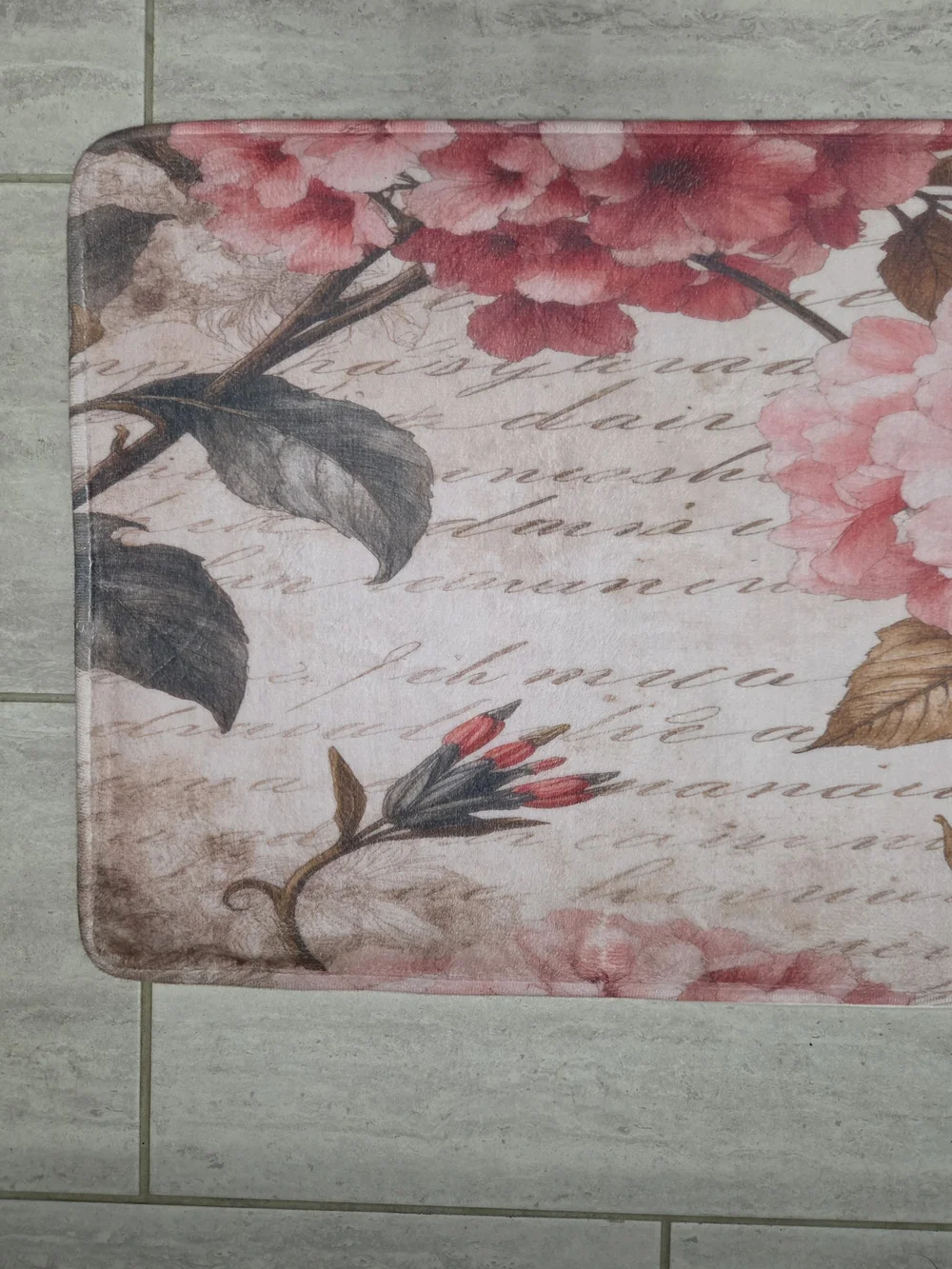 Floral Script Oversized Memory Foam Mat in Pink